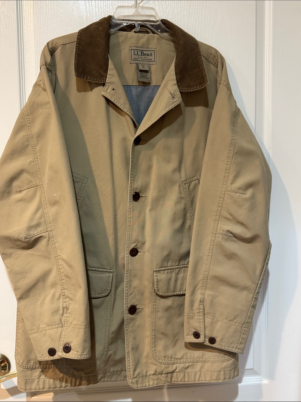L.L. Bean Tan Field Jacket with Brown Corduroy Collar